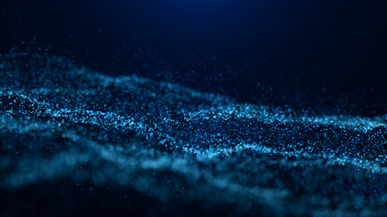 Fototapete - Wave of particles. Abstract particle. Data visualization. Abstract digital background. 4k rendering.