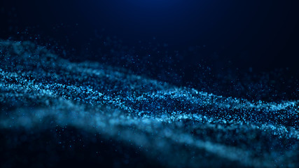 Fototapete - Wave of particles. Abstract particle. Data visualization. Abstract digital background. 4k rendering.