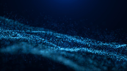 Fototapete - Wave of particles. Abstract particle. Data visualization. Abstract digital background. 4k rendering.