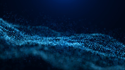 Fototapete - Wave of particles. Abstract particle. Data visualization. Abstract digital background. 4k rendering.