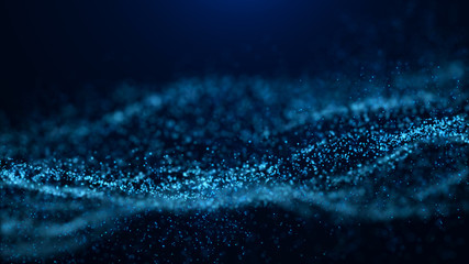 Fototapete - Wave of particles. Abstract particle. Data visualization. Abstract digital background. 4k rendering.