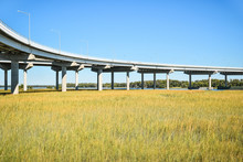 Long Concrete Bridge Foundation Crossing Marsh Area