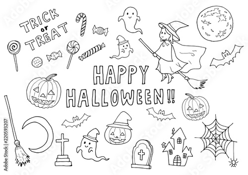 ハロウィンのイラストセット モノクロ Stock Vector Adobe Stock