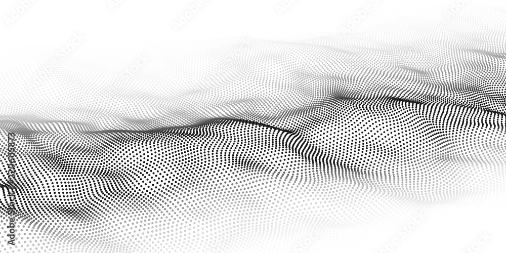 Wave of particles. Abstract background with a dynamic wave. Big data. Vector illustration. - obrazy, fototapety, plakaty 