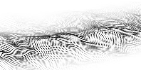 Wave of particles. Abstract background with a dynamic wave. Big data. Vector illustration.