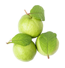 Wall Mural - Group fo Fresh guava with leaf isolated on white background. with clipping path