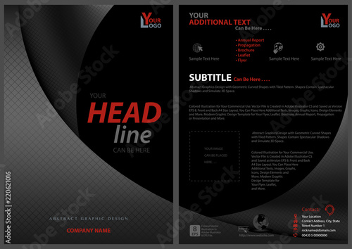 Modern Black Leaflet Design Template with Bent Squared Metal Strips - Elegant...