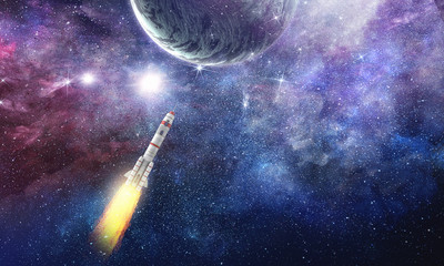 Wall Mural - rocket space ship . mixed media