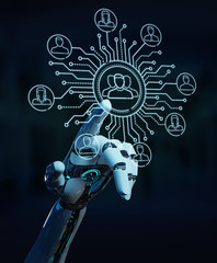 Wall Mural - white robot controlling social network icons interface