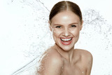 Fototapeta  - Beauty. Woman With Water On Face And Body. Spa Skin Care