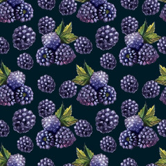 Hand painted watercolor seamless pattern berries and fruits