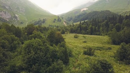 Wall Mural - aerial landscape mountain forest in beautiful valley. cloudy mountain peak