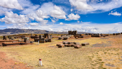 Wall Mural - Elaborate stone carving in megalithic stone at Puma Punku, part of the Tiwanaku archaeological complex, a UNESCO world heritage site near La Paz, Bolivia.