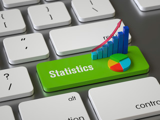 Statistics key on the keyboard, 3d rendering,conceptual image.