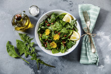 Salad From Meadow And Medicinal Herbs With Dandelion And Nettle Leaves For Clean Eating Biohackers Paleo Diet