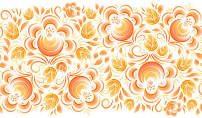 Wall Mural - Orange watercolor style flowers vector seamless line pattern