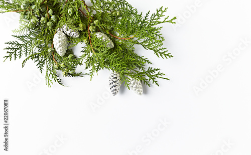 Natural Christmas Decoration Made From Evergreen Twigs And Silver