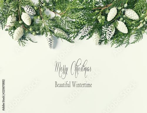 Natural Christmas Decoration Made From Evergreen Twigs And Silver