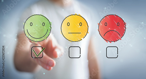 Cuadros en Lienzo Businessman using thin line customer satisfaction rating