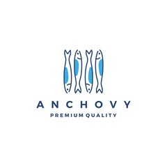 Sticker - anchovy fish logo vector icon seafood illustration