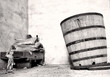 Vintage looking Wooden barrel cask for wine or beer