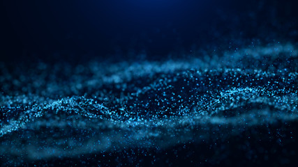 Fototapete - Wave of particles. Abstract particle. Data visualization. Abstract digital background. 4k rendering.