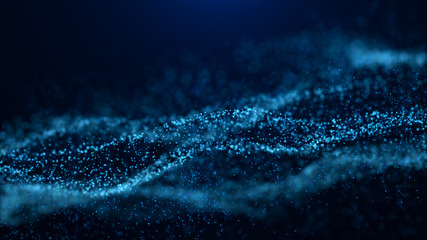 Fototapete - Wave of particles. Abstract particle. Data visualization. Abstract digital background. 4k rendering.