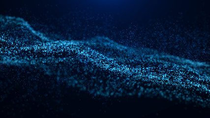 Fototapete - Wave of particles. Abstract particle. Data visualization. Abstract digital background. 4k rendering.