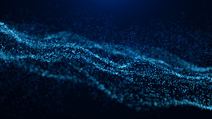 Fototapete - Wave of particles. Abstract particle. Data visualization. Abstract digital background. 4k rendering.