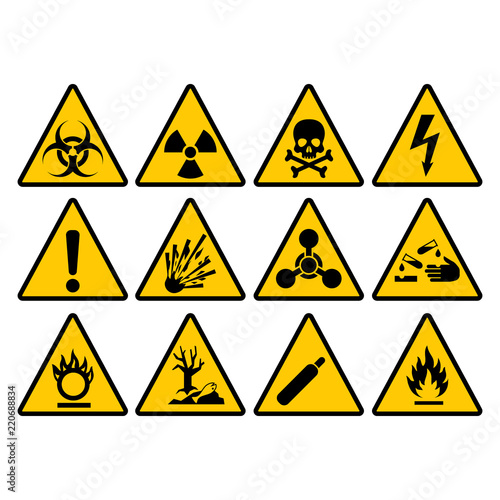 Photographie Warning yellow triangle sign set