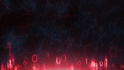 Artistic computer binary numbers with lines and dots motion background.