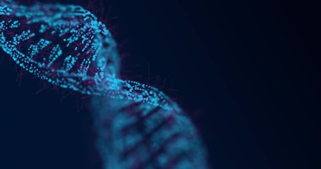 abstract glittering dna double helix with depth of field rotating. mysterious source science animati