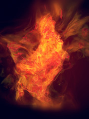 Wall Mural - orange turbulent flame isolated on dark background. 3d rendering