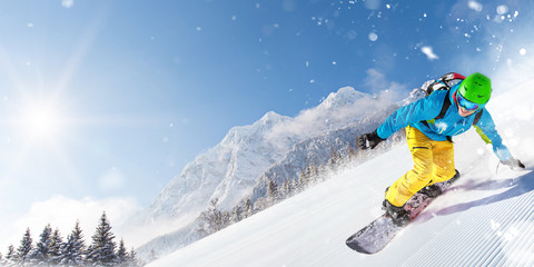 Fototapeta mężczyzna snowboarder sport narciarz