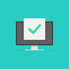 Poster - Computer with checkmark, monitor approved tick notification, idea of successful update check mark, accepted checkmark. Vector illustration.