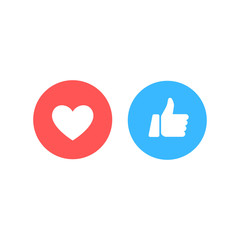Wall Mural - thumbs up and heart icon on a white background. empathetic emoji reactions, printed on paper. vector