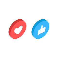 Wall Mural - thumbs up and heart icon isometric on a white background. empathetic emoji reactions, printed on pap