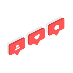 Wall Mural - social network rating icons isometric thumbs up icon, heart symbol, new follower set. flat design. v