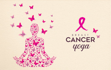 Breast Cancer Awareness pink butterfly yoga design