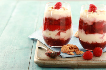 Poster - raspberry fruit trifle dessert