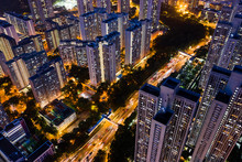 Top View Of Hong Kong Residential District At Night