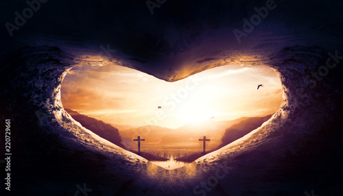 Jesus Christ Birth Death Resurrection Concept:Tomb Empty With ...