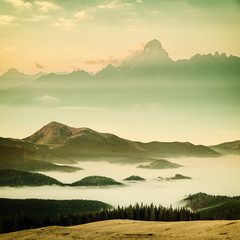 Wall Mural - vintage landscape with mountain peaks
