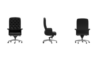 3D render - front views of black office chairs