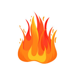 Canvas Print - Flat vector icon of hot blazing flame isolated on white background. Bright red-orange fire. Burning campfire