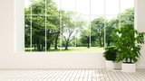 The interior minimal Empty space 3d rendering and nature view background