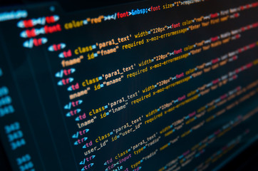 Wall Mural - desktop source code and wallpaper by computer language with coding and programming.