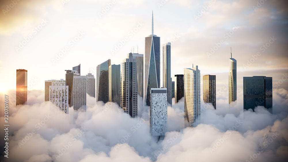 City above the clouds - obrazy, fototapety, plakaty 