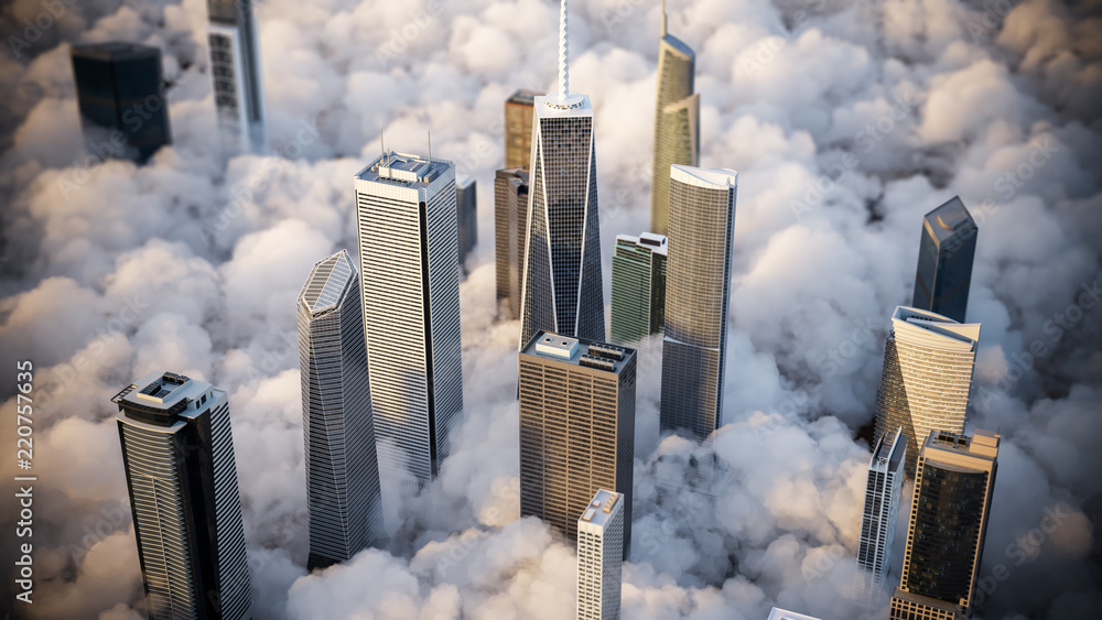 Skycreapers over the clouds - obrazy, fototapety, plakaty 