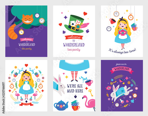 Cuadros en Lienzo Alice in Wonderland banner, poster and card. We are mad here